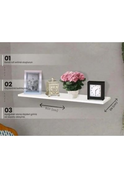 Beyaz Duvar Rafı Mdflam Parça Raf Uçan Raf 50 X 20