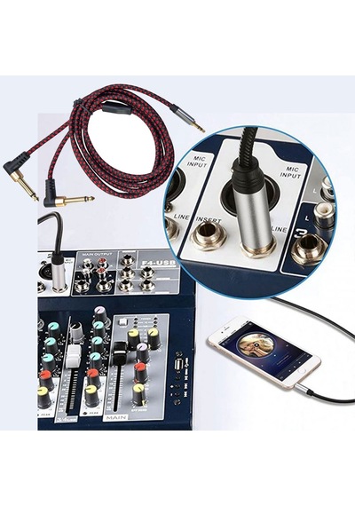 3.5 Mm Stereo To 2 X 6.3 Mm Mono L Tipi 90 Derece Anfi Ses Kablosu 2m