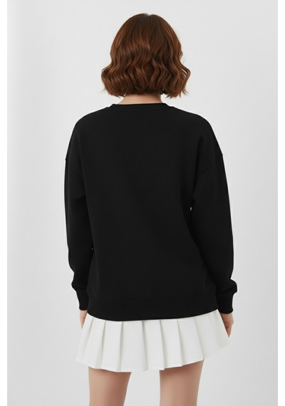 Uyguntarz Unisex Yumuşak Dokulu Düz 3 İplik Oversize Sıfır Yaka Sweatshirt Sade Ve Modern Görünüm siyah