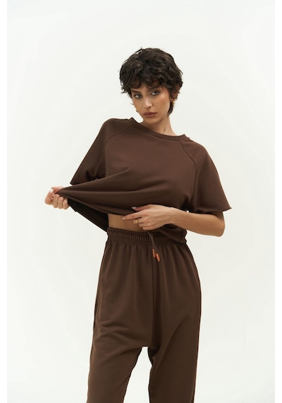 Mai Collection Mai Studios Co. Vero Kahve Crop Eşofman Takım Kahverengi