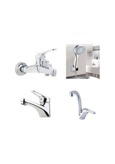 4'lü Batarya Seti Mufak Bataryası - Sabit Lavabo Bataryası - Banyo Bataryası - Duş Seti Krom