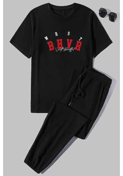 Uyguntarz Unisex Bhvr Baskılı 2'li Eşofman Takımı Siyah