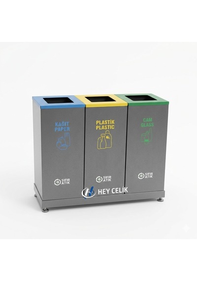 3 Lü Sıfır Atık Geri Dönüşüm Ünitesi Gd-709 Metal Atık Ayrıştırma Sistemi Hey Çelik