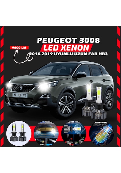 Peugeot 3008 2016-2019 Uzun Far Uyumlu Şimşek Etkilii Led Xenon Pro Series Hb3