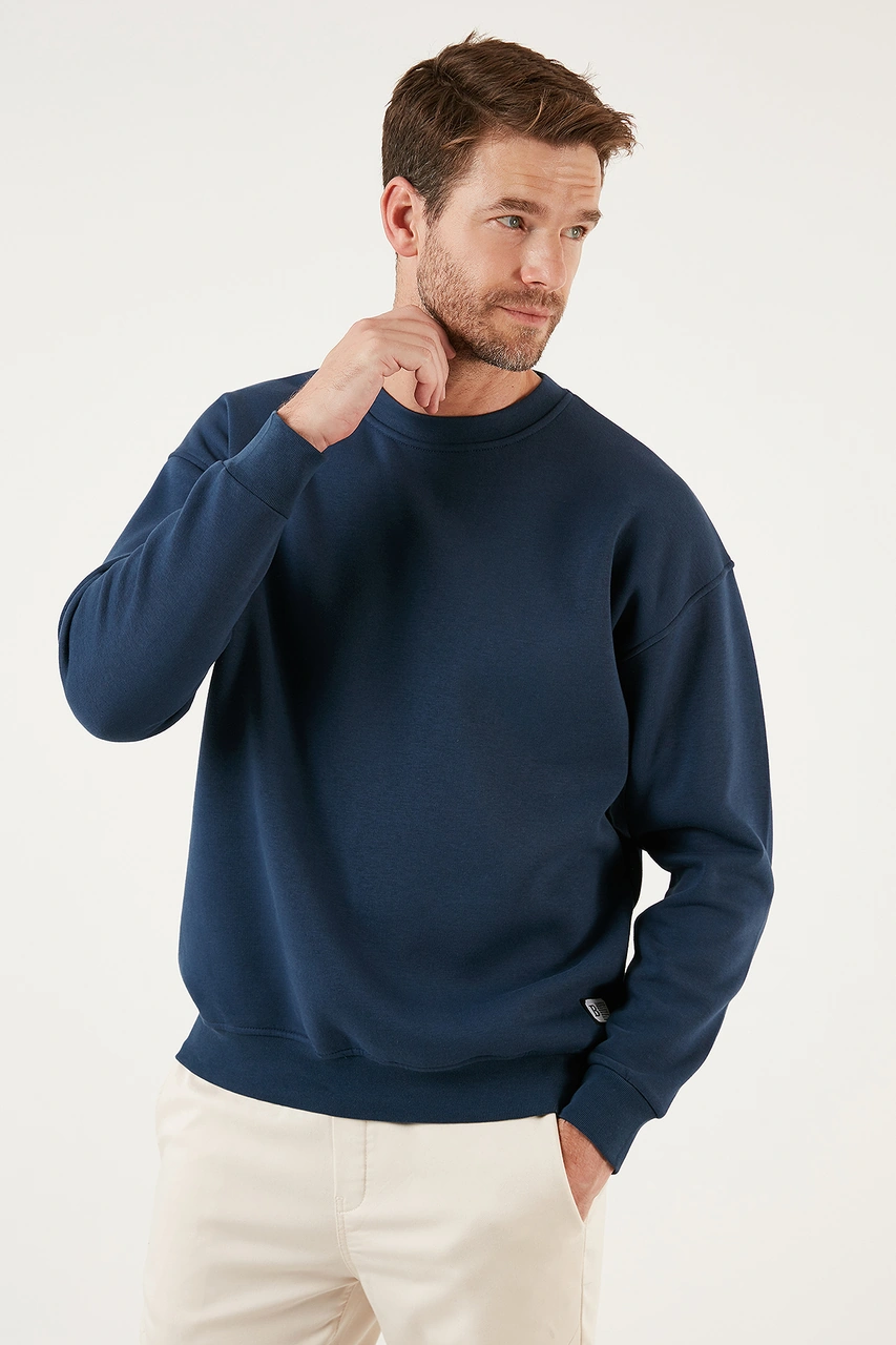 Buratti Regular Fit Bisiklet Yaka Şardonlu 2'Li Paket Erkek Sweat 5905255S2 Indigo-Açık Gri