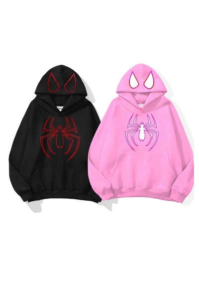 Blausee Wear Örümcek Baskılı Sevgili Çift Kombini Yılbaşı Sevgililer Günü Hediyesi Kapüşonlu Sweatshirt & Hodie
