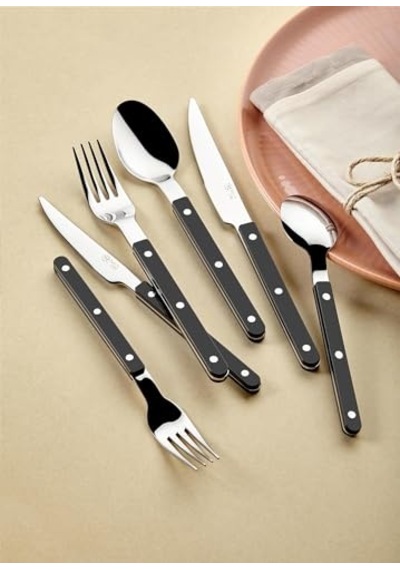 The Mia Comida Çatal Kaşık Bıçak Takımı Siyah 36 Parça Çok Renkli