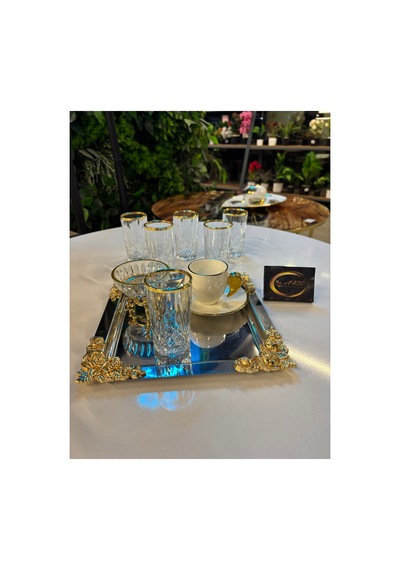 Lav Odin Yaldızlı Kahve Yanı Su Bardağı, 6 Kişilik Meşrubat Soda Bardağı, Sunumluk, Modern Gold-yaldız