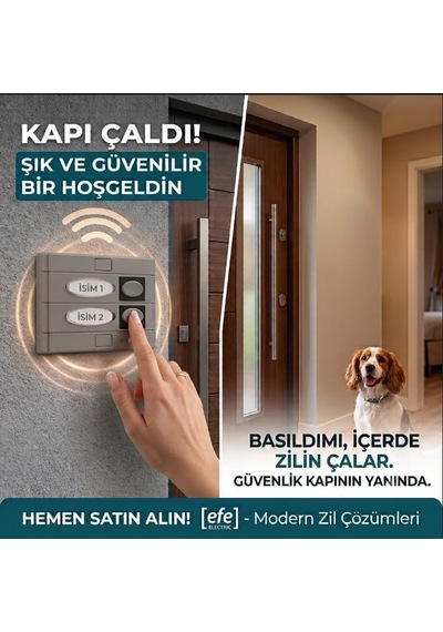 Efe Electric 2'li Dış Kapı Zil Butonu - Çift İsimlikli Sıva Üstü Bina Zili Gri