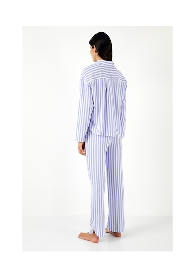 Lela Desenli Rahat Kesim Bol Paça Yazlık Bayan Pijama Takımı 6110014 Lila