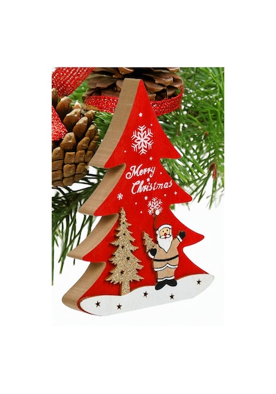 Ahşap Sim Süslü Çam Ağacı 18 Cm - Dekoratif Ve Hediyelik Ahşap Yılbaşı Süsü, Figürü.... 20 CM