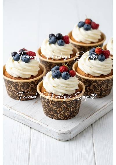 Trend Hediye Sepeti 50 Adet Kahverengi Desenli Cupcake Kapsülü Muffin Kek Kalıbı , Airfryer Uyumlu
