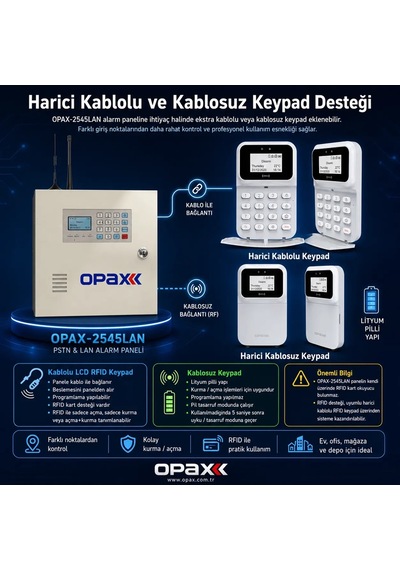 Opax-2545lan Bgr-09 Kablosuz Sirenli Akülü Lan/pstn Kablolu/kablosuz Ev Ve İşyeri Alarm Seti