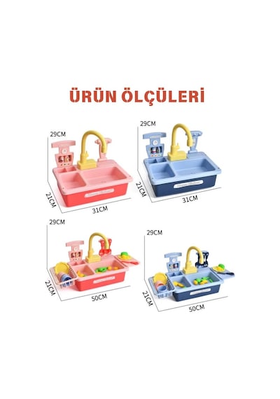 Oyuncak Gerçek Su Akan Aksesuarlı Mutfak Lavabo Seti Pilli Su Devir Daimli 79134699