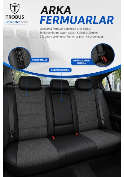 Kia Soul 2016-2019 Uyumlu Lineaketen Serisi Füme Siyah Oto Koltuk Kılıfı