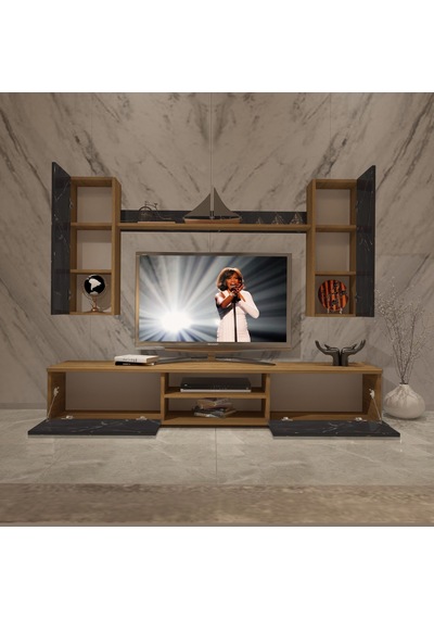 Decoraktiv Eko 7 Mdf Dvd Tv Ünitesi Tv Sehpası Pera - Siyah Mermer