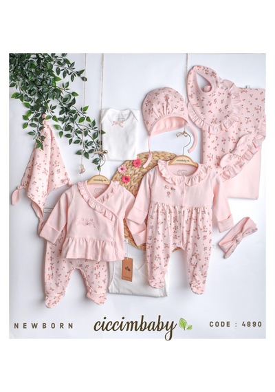 Ciccim Baby 10'lu Tulumlu Flower Garden Hastene Çıkışı Zıbın Seti Pembe