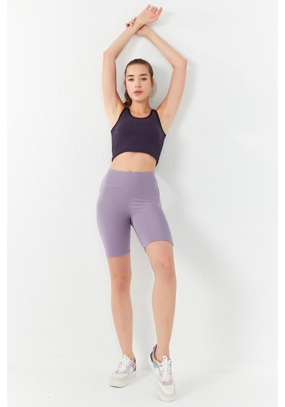 Tommy Life Mor Basic Sıfır Kol Dar Kalıp U Yaka Kadın Crop Top Atlet - 97162 Mor