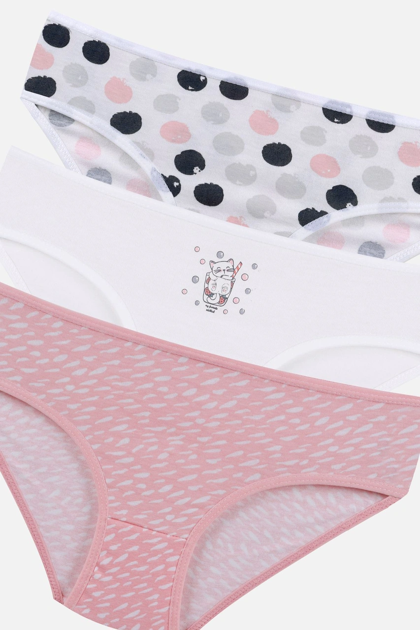 Koza İç Giyim Kız Çocuk 3'lü Penguen Desenli Slip 1050 Pudra - Pembe