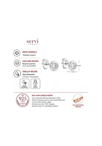 Servi 925 Ayar Gümüş Nova 6 Mm Tektaş Küpe-312