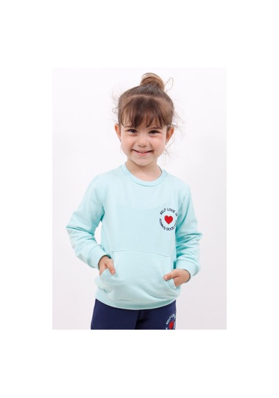 Toontoy Kız Çocuk Göğsü Kalp Nakışlı Sweatshirt Açık Mint Yeşili Mint