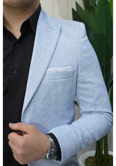 Bys Beystil Sivri Yaka Açık Mavi Kırçıllı Ceket Garcia - Slim Fit