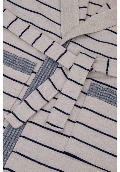 Ecocotton Arden Lacivert "medium" %100 Organik Pamuk Kenevir Çizgili Erkek Bornoz Lacivert