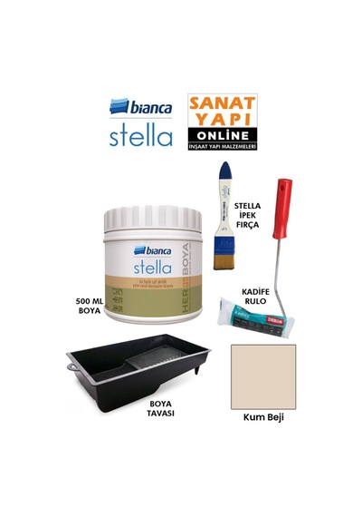 Stella Boya 4 Parçalı Set 500 Ml Boya - Boya Tavası- Stella İpek Fırça - Kadife Rulo Diğer