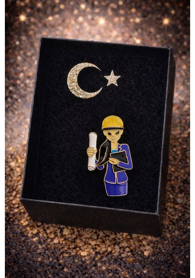 Diş Temalı Broş & Ay Yıldız Seti Diş Hekimi Hediyesi Kadife Kutulu Premium Tasarım 3 Renkli