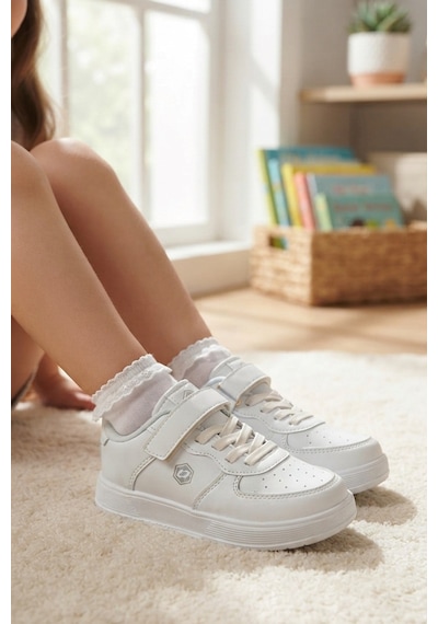 Alessio Beyaz Cırtlı Bağcıklı Konforlu Unisex Sneaker Günlük Spor Ayakkabı
