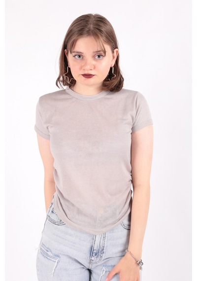 Busem S0016230 Kadın Flamlı İnce T-shirt Gri