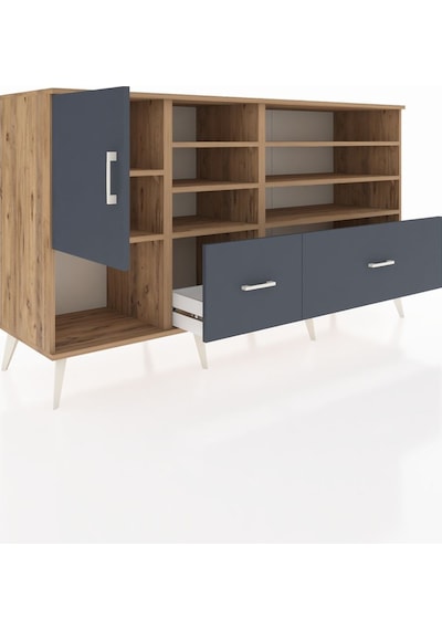 Hyperion Konsol 8 Raflı 2 Çekmeceli Tek Kapaklı 176x44x99 Çam-an Çam-antrasit Hyperion Konsol 8 Raflı 2 Çekmeceli Tek Kapaklı 176x44x99 Çam-an Çam-antrasit