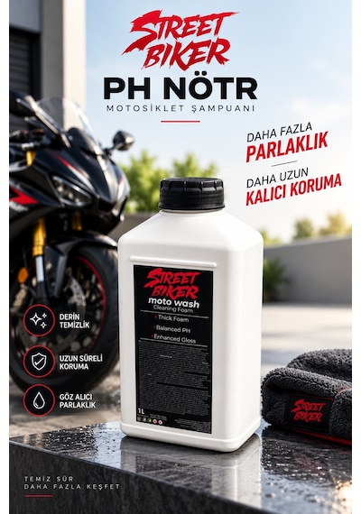 Moto Wash 1 lt pH Nötr Motosiklet Şampuanı