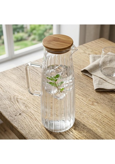 Bambu Kapaklı Borosilikat Cam Yağdanlık Ve Sürahi 1000ml 11x26cm Çok Amaçlı İçecek Ve Sıvı Gıda Saklama Çok Renkli
