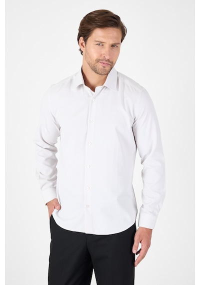 İmza Bej Uzun Kol Sert Yaka Cepsiz Slim Fit Pamuklu Gömlek 1004250225 Bej