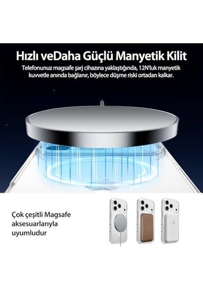 Kablosuz Şarj Uyumlu Air Hybrid Şeffaf Kılıf, Darbe Emici Tpu + Pc Şeffaf Kılıf İphone 17 Pro Max Diğer