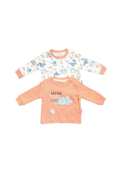 Bebegen Erkek Bebek Ekru Turuncu Little Dinolu Baskılı 2'li Body Set Çok Renkli