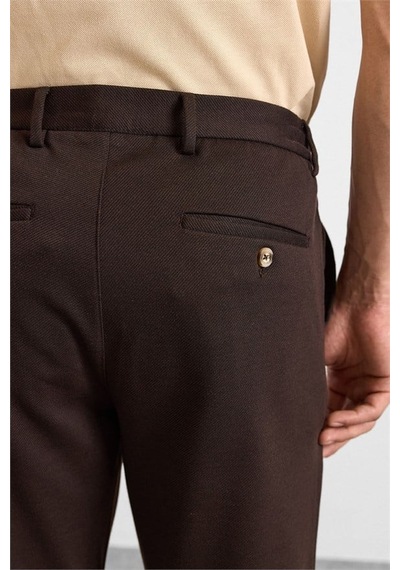 Süvari Koyu Kahve Slim Düz Twill Yarım Lastikli Jogger Pantolon Spn2020500026-kh9