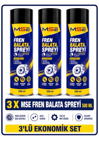 Mse Pro Fren Balata Spreyi 3 X 500 Ml 3'lü Fren Balata Temizleyici Ve Genel Temizleme Spreyi