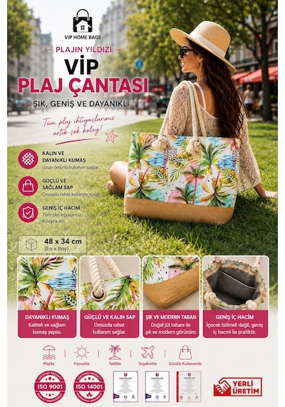 Plaj Çantası Vip Çanta El Ve Omuz Çantası Piknik Çantası-hawai Desenli