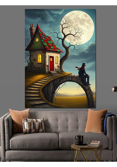 Ahşap Tablo Ay Işığı Masal Evi