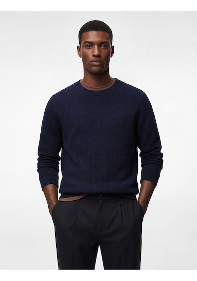 Koton Regular Fit Uzun Kollu Dokulu Kapitone Bisiklet Yaka Sweatshirt Lacivert 6wam70306mk Lacivert