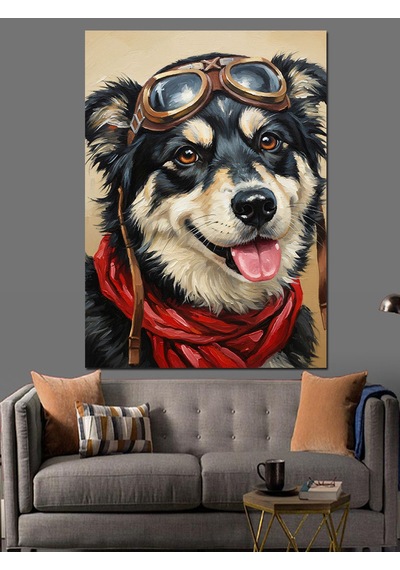 Ahşap Tablo Gözlüklü Havalı Köpek Pilot