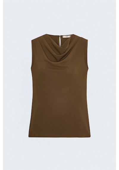 Sateen Desenli Degaje Yaka Bluz - Kahve-137892