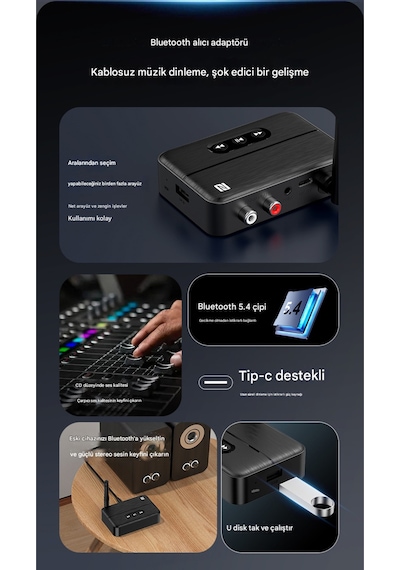 Antenli Bluetooth Adaptör Bluetooth 5.4 Receiver Aux Usb Rca Wireless Araç Hoparlör Bluetooth Kiti