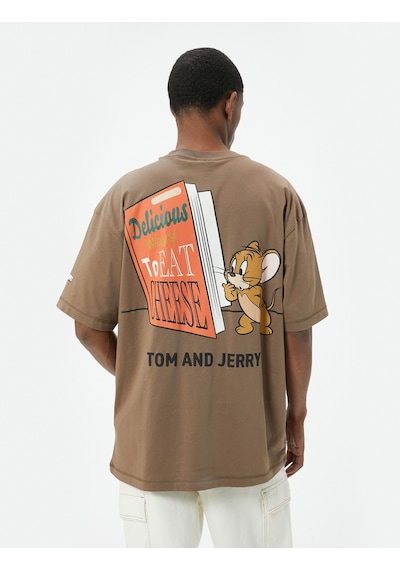 Koton Tom Ve Jerry Tişört Lisanslı Oversize Kısa Kollu Bisiklet Yaka Pamuklu Kahverengi 4sam10787hk Kahverengi