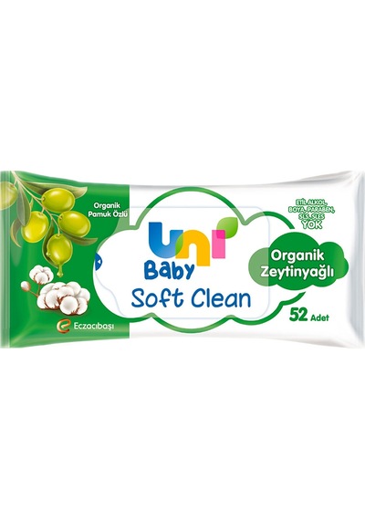 Uni Baby Soft Clean Organik Pamuk Özlü & Organik Zeytinyağlı Islak Mendil 12x52 Adet UNI-9108