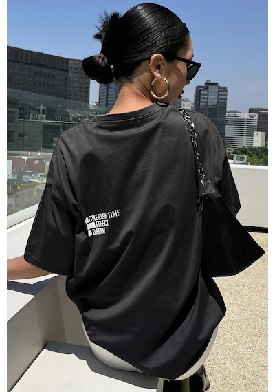 Unisex Cherish Time Effect Dream Baskılı Tasarım Tshirt Siyah