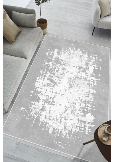 Dekoratif Modern Desenli Bej Makinede Yıkanabilir Kaymaz Taban Halı Oturma Odası Salon Halısı Yolluk gri