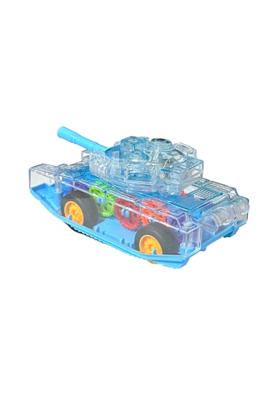 Sürtmeli Şeffaf Işıklı Tank Askeri Araç 15 Cm Mavi Renkli